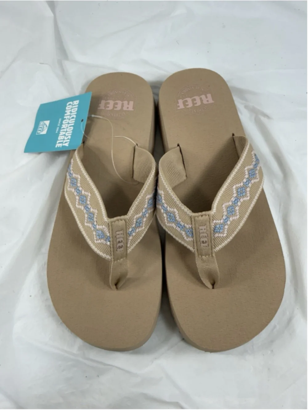 Reef Beige Foam Flip Flops Womens Size 8 Casual Beach Sandals